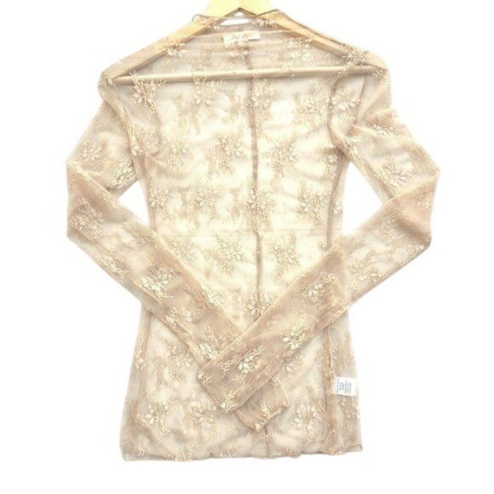 NIP Premium Layering Plus Size 1X Nude Tan Sheer Lace Mock Neck Thumbhole Top